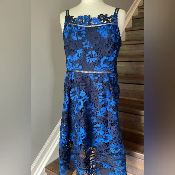 Tahari Gorgeous Blue Lace Midi Size 10 NWOT